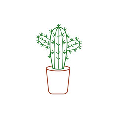 Icon of a cactus in a pot. Vector illustration.