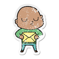 distressed sticker of a cartoon bald man