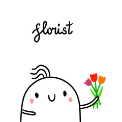 Florist hand drawn illustration with cute marshmallow florist