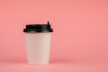 Paper coffee container with black lid. Take-away beverage container. Drink Cup template for your design