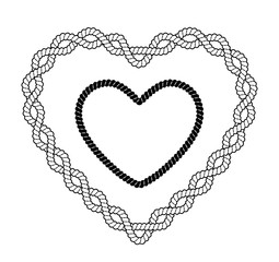 Heart shaped rope frames. Black and white vector illustration