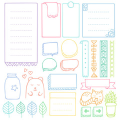Bullet journal hand drawn vector elements for notebook, diary and planner. Doodle frames set isolated on white background. 
