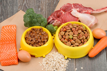 Assorted pet food and ingredients