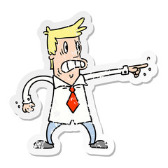 distressed sticker cartoon doodle man pointing looking worried