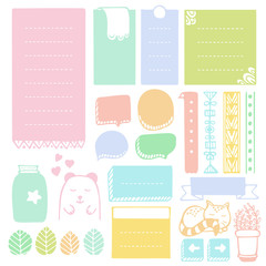 Bullet journal hand drawn vector elements for notebook, diary and planner. Doodle frames set isolated on white background. 