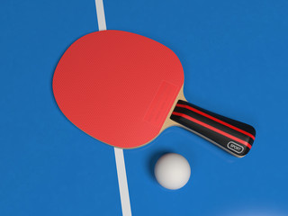 Table tennis. Racket and ball. 3d rendering