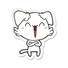 sticker of a happy little dog cartoon