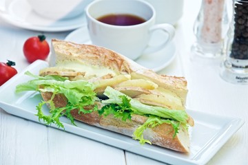 chicken sandwich on a light background