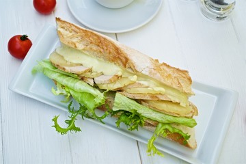 chicken sandwich on a light background