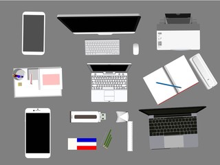 Work table equipment and Electronic instrument vector Designers and photographers