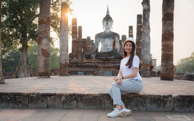 Asian tourists is visiting at Ayutthaya in Thailand.Concept Travel