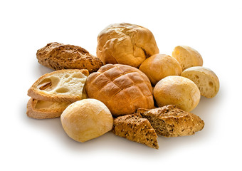 mix of bread isolated on white background