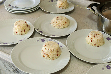 rice pilaf in plate, rice pilaf, ready to be served