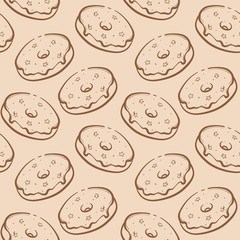Ourline Donut Seamless Pattern Hand Drown Illustration