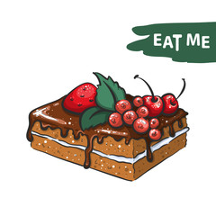 Sweet Cake With Berries Hand Drawn Illustration