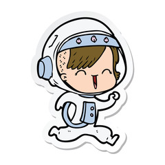 sticker of a happy cartoon space girl