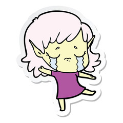 sticker of a cartoon crying elf girl