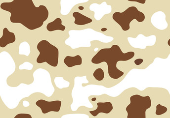 Cow skin in brown and white spotted, seamless pattern, animal texture. Vector background