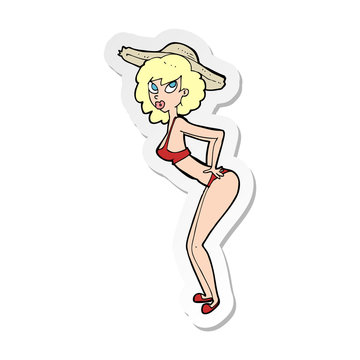 sticker of a cartoon pin-up beach girl
