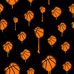 Wall murals Graffiti Hand-drawing graffiti seamless pattern for basketball. Sports print, ink spots, splashes background. Print design for children's T-shirts, clothes, banners, flyers.