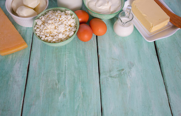 dairy products on wooden surface