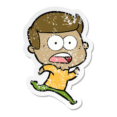 distressed sticker of a cartoon shocked man