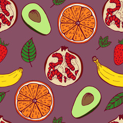 Handdrawn fruit set seamless pattern