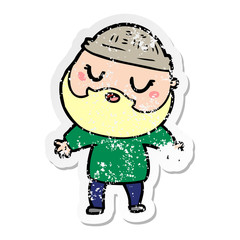 distressed sticker of a cartoon man with beard