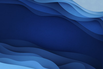 Creative abstract banner illustration. Deep blue waves made of cut out paper. Texturized applique for background. Smooth flow.