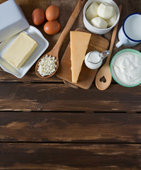 dairy products on wooden surface