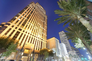 Obraz premium New Orleans street and buildings at night, Louisiana