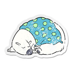 distressed sticker of a cartoon polar bear sleeping