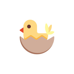 Easter egg with baby chick flat icon, vector sign, colorful pictogram isolated on white. Cracked hen's egg with chicken symbol, logo illustration. Flat style design