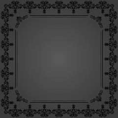 Classic vector square frame with arabesques and orient dark elements. Abstract ornament with place for text. Vintage pattern
