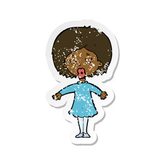 retro distressed sticker of a cartoon woman in dress