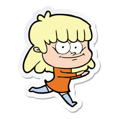 sticker of a cartoon smiling woman