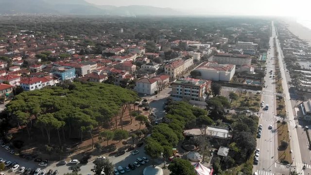 Panoramic aerial view of Forte Dei Marmi skyline, Tuscany, Italy