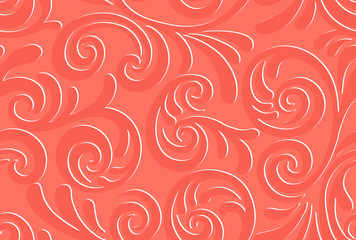 Living Coral color background . Main trend concept. Linear seamless pattern. Stylish decor with elegant lines and curls.
