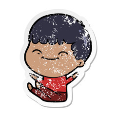 distressed sticker of a cartoon happy boy
