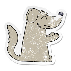 distressed sticker of a happy cartoon dog