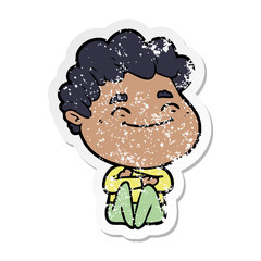 distressed sticker of a cartoon friendly man