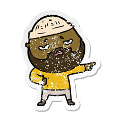 distressed sticker of a cartoon worried man with beard