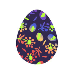 Happy egg with grass and flower for Happy Easter day. Vector illustration