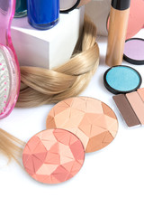 make up products, still life on white