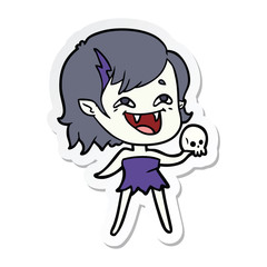 sticker of a cartoon laughing vampire girl