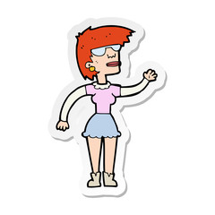 sticker of a cartoon woman in spectacles waving