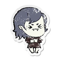 distressed sticker of a annoyed cartoon vampire girl