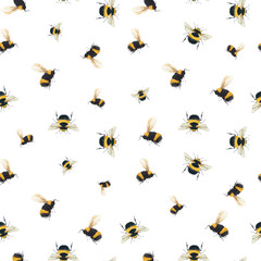 Watercolor bumblebee vector pattern