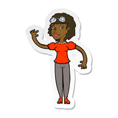 sticker of a cartoon pilot woman waving