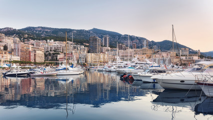 Fototapeta na wymiar Morning panorama of port Hercule in Monaco